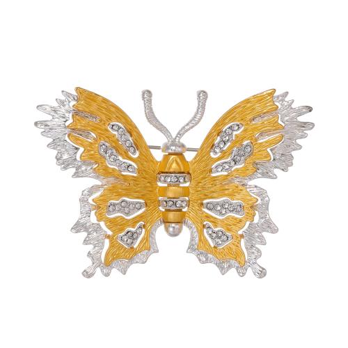 Zinc Alloy Brocher, Butterfly, forgyldt, for kvinde & med rhinestone, guld, Solgt af PC