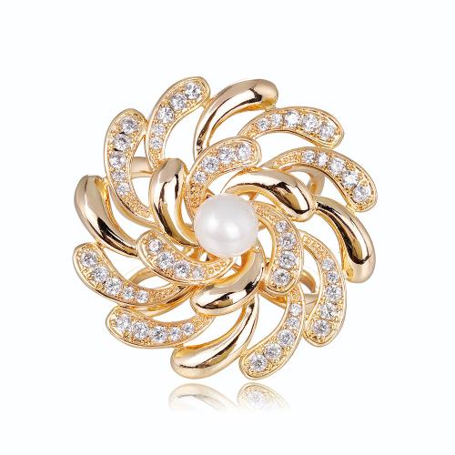 Sjaal gesp, Zinc Alloy, met Plastic Pearl, plated, voor vrouw & met strass, goud, Verkocht door PC