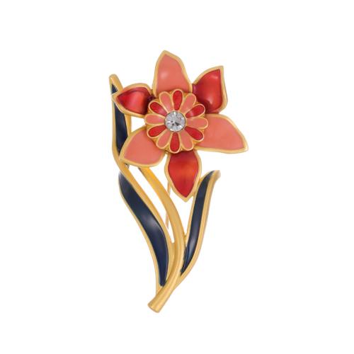 Zinc Alloy Brooches Flower plated for woman & enamel & with rhinestone gold Sold By PC