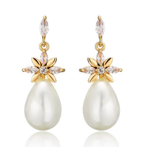 Cubic Zirconia Micro Pave Brass Earring with Plastic Pearl plated micro pave cubic zirconia & for woman Sold By Pair