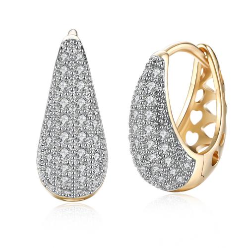 Cubic Zirconia Micro Pave Latão Brinco, cobre, micro pavimento em zircônia cúbica & para mulher, dourado, vendido por PC