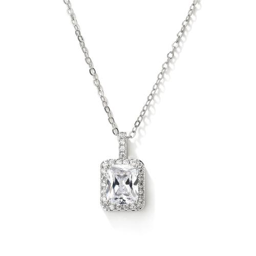 Collier en laiton cubique Zircon Micro Pave, pavé de micro zircon & pour femme, argent, Vendu par PC