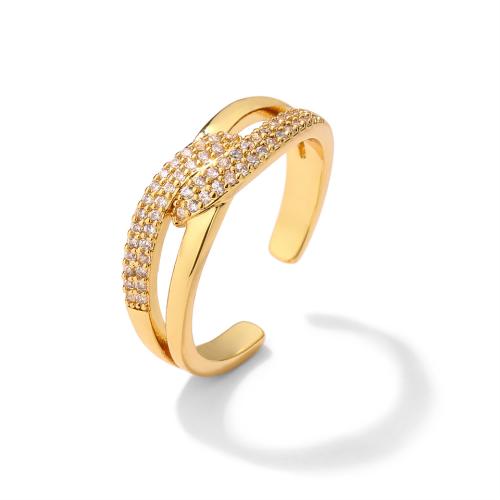 Cúbicos Circonia Micro Pave anillo de latón, metal, chapado, micro arcilla de zirconia cúbica & para mujer, dorado, Vendido por UD