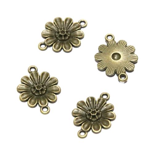 Conector de liga de zinco de flor, banho de cor bronze antigo, DIY & laço de 1/1, 24x18mm, 50PCs/Bag, vendido por Bag