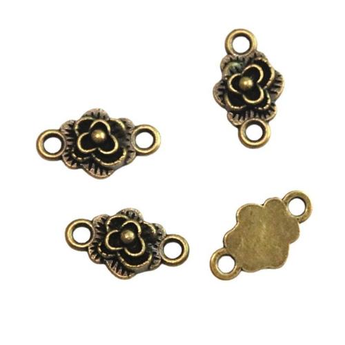 Conector de liga de zinco de flor, banho de cor bronze antigo, DIY & laço de 1/1, 10x18mm, 100PCs/Bag, vendido por Bag