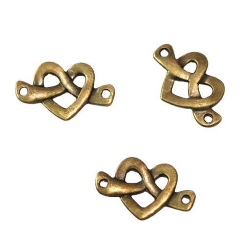 Conector de aleación de Zinc de corazón, chapado en color bronce antiguo, Bricolaje & 1/1 aro, 22.50x14mm, 100PCs/Bolsa, Vendido por Bolsa