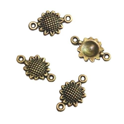 Fleur Zinc Alloy connecteur, alliage de zinc, Tournesol, Plaqué de couleur de bronze antique, DIY & boucle de 1/1, 10x16.70mm, 100PC/sac, Vendu par sac