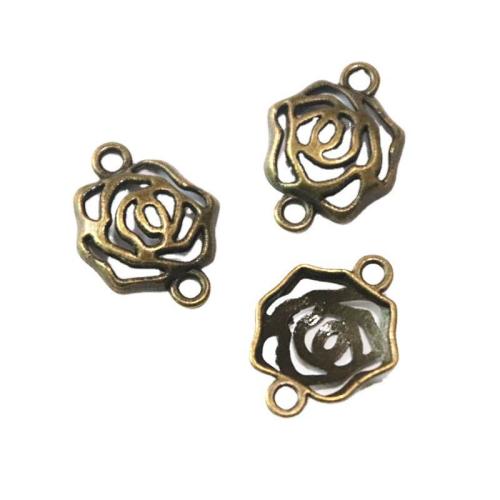 Cvjetni Zinc Alloy priključak, Cink Alloy, Rose, antička brončana boja pozlaćen, možete DIY & 1/1 petlje, 16x20mm, 100računala/Torba, Prodano By Torba