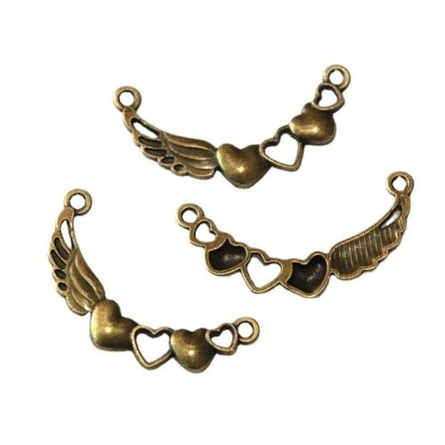 Forbindelse til zinklegering, Zinc Alloy, Winged Heart, antik bronze farve forgyldt, du kan DIY & 1/1 løkke, 35.80x17.60mm, 100pc'er/Bag, Solgt af Bag