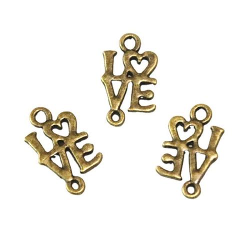 Lettre Zinc Alloy connecteur, alliage de zinc, Lettre d’alphabet, Plaqué de couleur de bronze antique, DIY & boucle de 1/1, 17x10mm, 100PC/sac, Vendu par sac