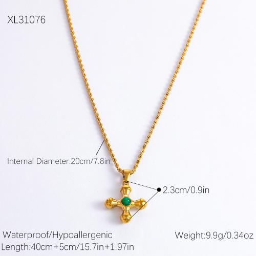 304 Stainless Steel Necklace with Titanium Steel Cross gold color plated & micro pave cubic zirconia & for woman Sold By PC