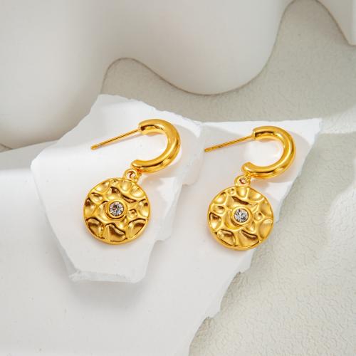 Stainless Steel Stud Earrings 304 Stainless Steel fashion jewelry & for woman & with rhinestone golden 32mm Sold By Pair