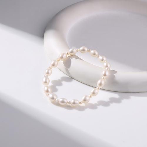 Fionnuisce saothraithe Pearl Bracelet, Pearl Fionnuisce, jewelry faisin & do bhean, bán, 7-8mm, Fad 17 cm, Díolta De réir PC