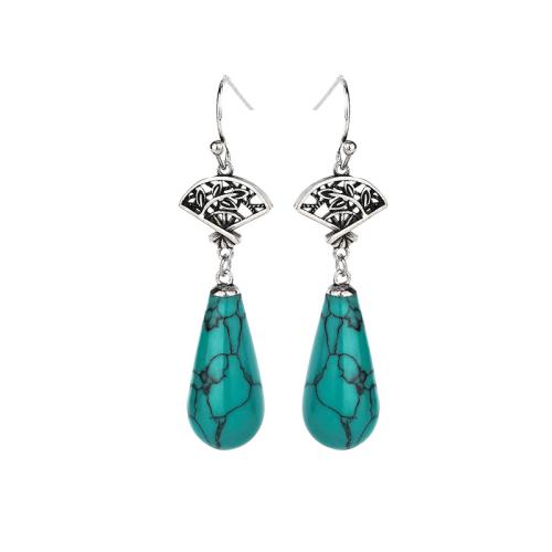 Brass Drop Earring with Turquoise fashion jewelry & for woman 48mm Sold By Pair