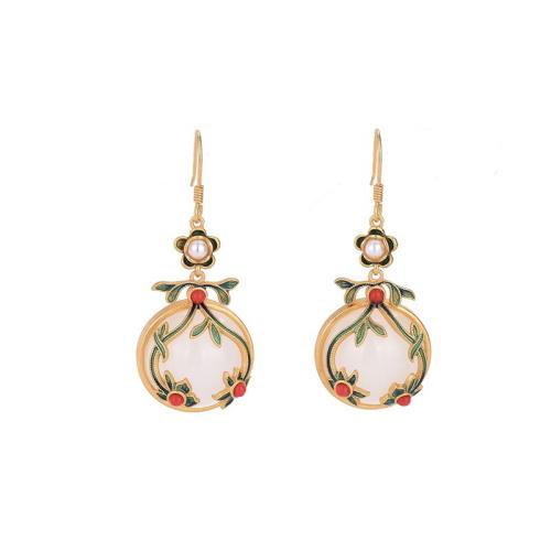 Brass Drop Earring with Jade & Plastic Pearl fashion jewelry & for woman 42mm Sold By Pair