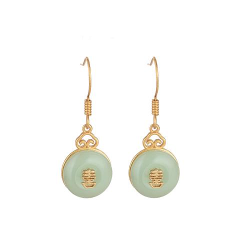 Brass Drop Earring with Jade fashion jewelry & for woman 30mm Sold By Pair