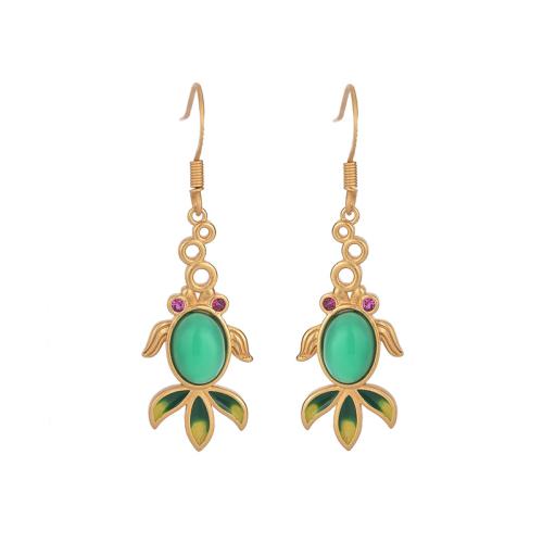 Brass Drop Earring with Jade Fish fashion jewelry & micro pave cubic zirconia & for woman 40mm Sold By Pair