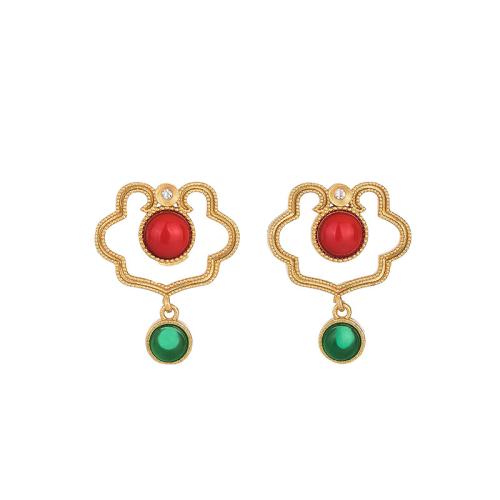 Brass Stud Earring with Jade fashion jewelry & micro pave cubic zirconia & for woman Sold By Pair