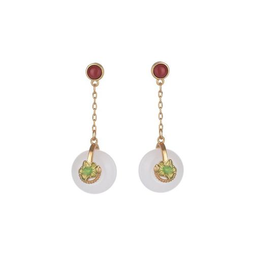 Brass Stud Earring with Jade & Agate fashion jewelry & for woman & enamel 38mm Sold By Pair