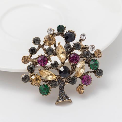 Zinc Alloy Brooches Tree Unisex & with rhinestone Sold By PC