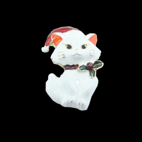 Christmas Brooches Zinc Alloy Cat Christmas Design & Unisex & enamel & with rhinestone Sold By PC