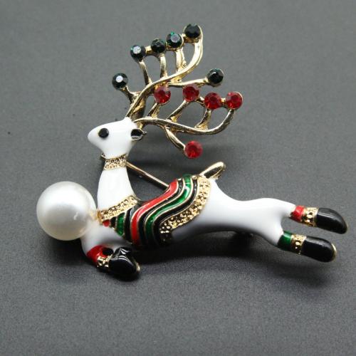 Christmas Brooches Zinc Alloy Christmas Reindeer Christmas Design & Unisex & enamel & with rhinestone Sold By PC