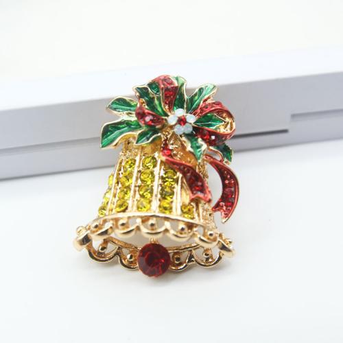 Kerst Broches, Zinc Alloy, Christmas Bell, Kerstontwerp & uniseks & glazuur & met strass, 28x36mm, Verkocht door PC