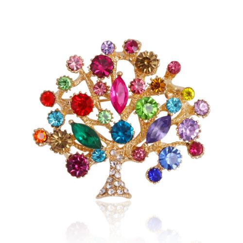 Cink Alloy Broševi, Tree of Life, bez spolne razlike & s Rhinestone, više boja za izbor, 50x45mm, Prodano By PC