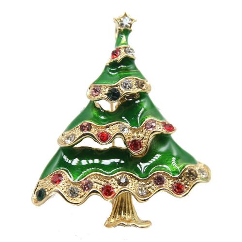 Christmas Brooches Zinc Alloy Christmas Tree Christmas Design & Unisex & enamel & with rhinestone Sold By PC