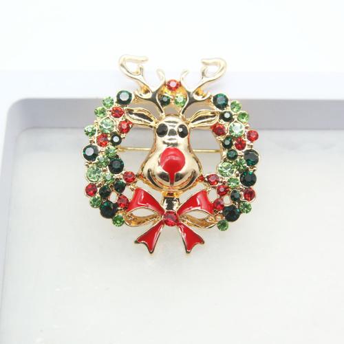 Christmas Brooches Zinc Alloy Christmas Wreath Christmas Design & Unisex & enamel & with rhinestone Sold By PC