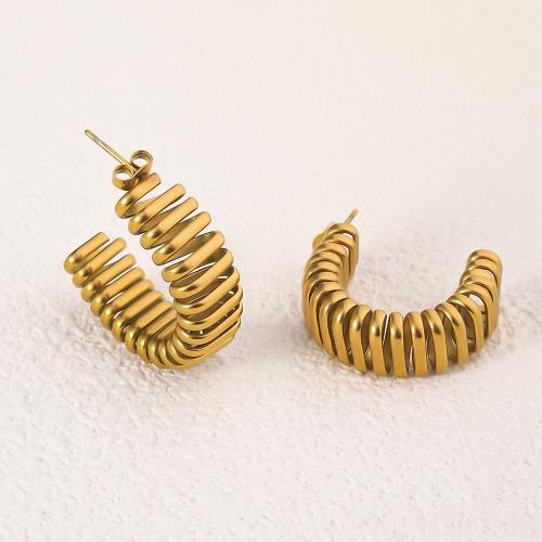 Stainless Steel Stud Earrings 304 Stainless Steel 18K gold plated fashion jewelry & for woman golden 27mm Sold By Pair