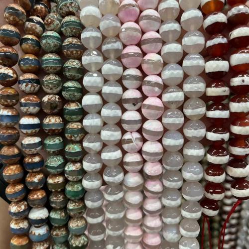 Naturlige tibetanske Agate Dzi Beads, Tibetansk agat, Runde, du kan DIY, flere farver til valg, 10mm, Ca. 37pc'er/Strand, Solgt af Strand