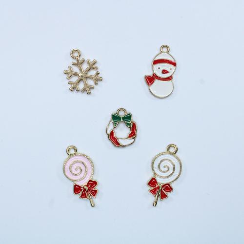 Pendentifs Noël en alliage de zinc, Placage de couleur d'or, Conception de Noël & DIY & émail, plus de couleurs à choisir, protéger l'environnement, sans nickel, plomb et cadmium, 100PC/sac, Vendu par sac