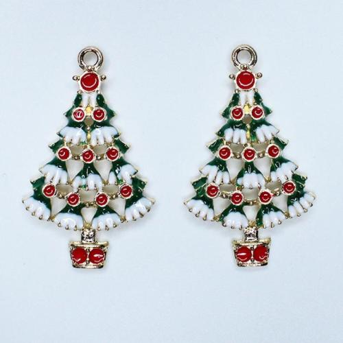 Zinc Alloy Christmas Pendants Christmas Tree gold color plated Christmas Design & DIY & enamel nickel lead & cadmium free Approx Sold By Bag