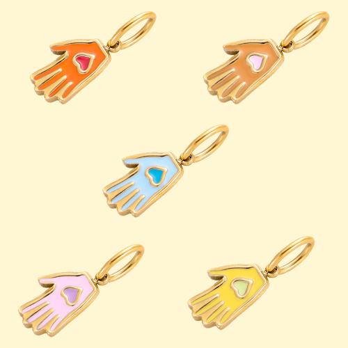 Stainless Steel Pendants 304 Stainless Steel Hand gold color plated DIY & enamel Sold By PC