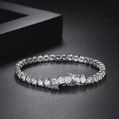 Messing Armbånd, med Cubic Zirconia, sølvfarvet forgyldt, for mennesket, nikkel, bly & cadmium fri, Længde 19 cm, Solgt af PC