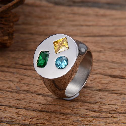 Bague en acier inoxydable zircons cubiques, Acier inoxydable 304, avec zircon cubique, Placage de couleur argentée, normes différentes pour le choix & pour femme, plus de couleurs à choisir, Vendu par PC