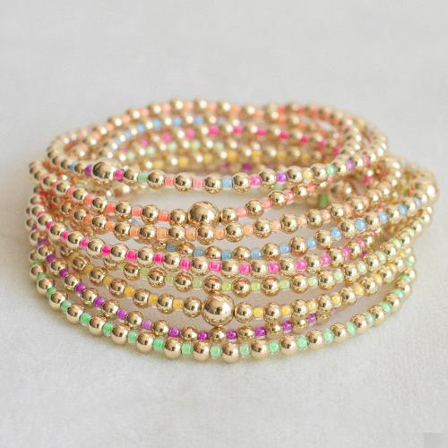 Brass Bracelet & Bangle with Seedbead gold color plated for woman multi-colored Length 17.5 cm Sold By PC