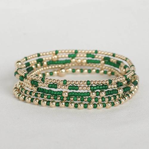 Brass Bracelet & Bangle with Seedbead gold color plated & for woman Length 17.5 cm Sold By PC