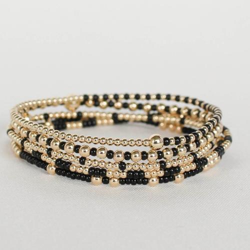 Brass Bracelet & Bangle with Seedbead gold color plated for woman Length 17.5 cm Sold By PC