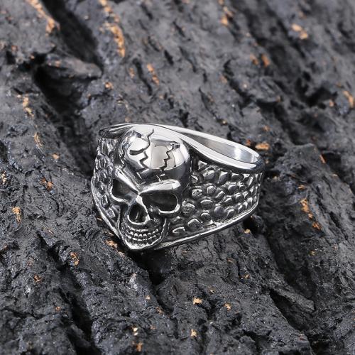 Stainless Steel Finger Ring 304 Stainless Steel Skull silver color plated & for man Sold By PC