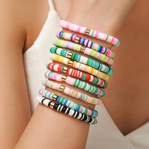 Bijoux bracelets de mode, argile de polymère, avec fil élastique, pour femme, plus de couleurs à choisir, Longueur 17 cm, 10PC/fixé, Vendu par fixé