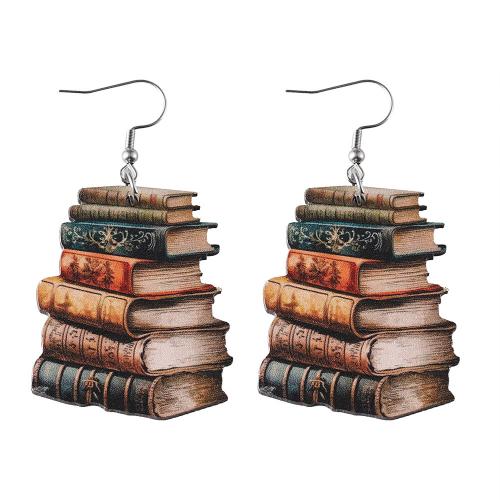 Wood Earring with Zinc Alloy printing fashion jewelry & for woman & double-sided Sold By Pair