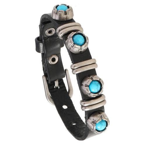 Cowhide Bracelet Full Grain Cowhide Leather with turquoise & Zinc Alloy handmade fashion jewelry & for man black Sold By PC