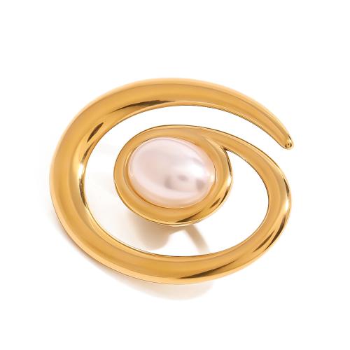 Broche bijoux de mode, Acier inoxydable 304, avec perle d'eau douce cultivée, Plaqué or 18K, pour femme & creux, Vendu par PC