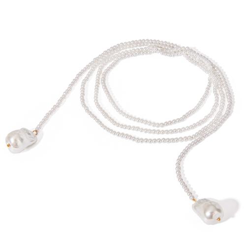 Freshwater Pearl Sweater Chain Necklace Plastic Pearl with Freshwater Pearl plated fashion jewelry & for woman white Length 46.85 Inch Sold By PC