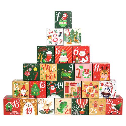 Papel Caja de  regalos de Navidad, Diseño de Navidad & patrón mixto & Bricolaje, 70x70x70mm, 24PCs/Set, Vendido por Set