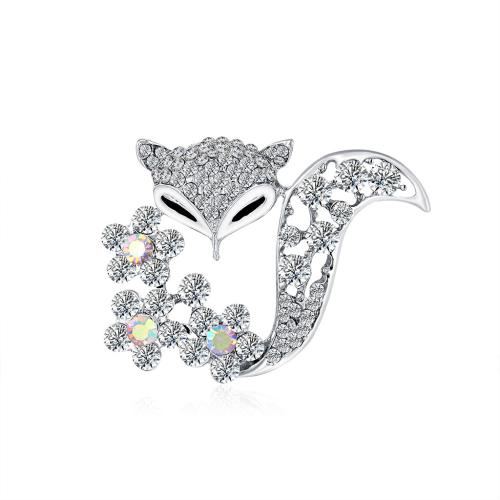 Zinc Alloy Brooches Fox plated for woman & enamel & with rhinestone Sold By PC