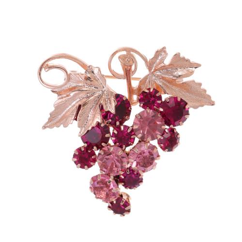 Zinc Alloy Brocher, Grape, forgyldt, for kvinde & med rhinestone, rosa guld farve, Solgt af PC