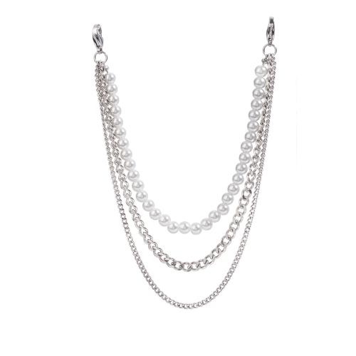 304 Stainless Steel Decorative Chain with Plastic Pearl plated Unisex silver color Sold By PC